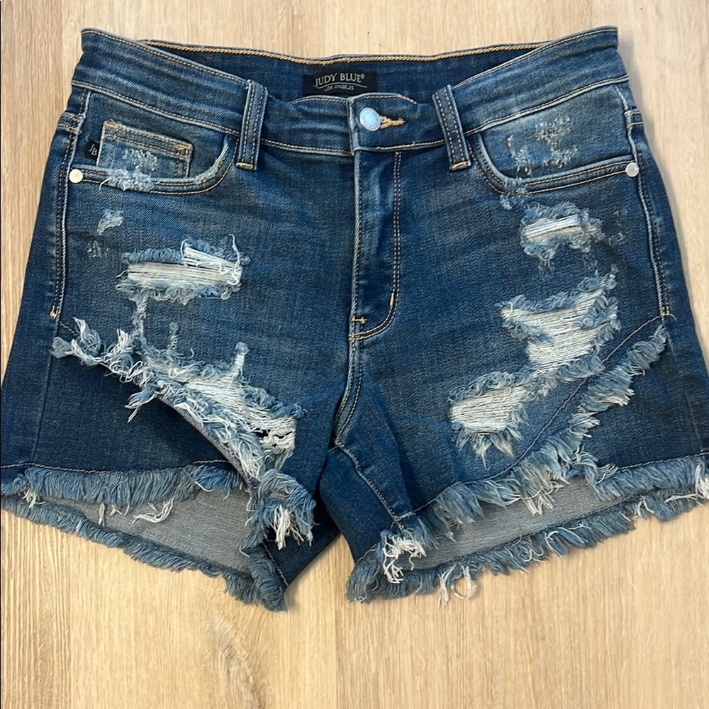 Judy Blue Distressed Denim Shorts - Blue